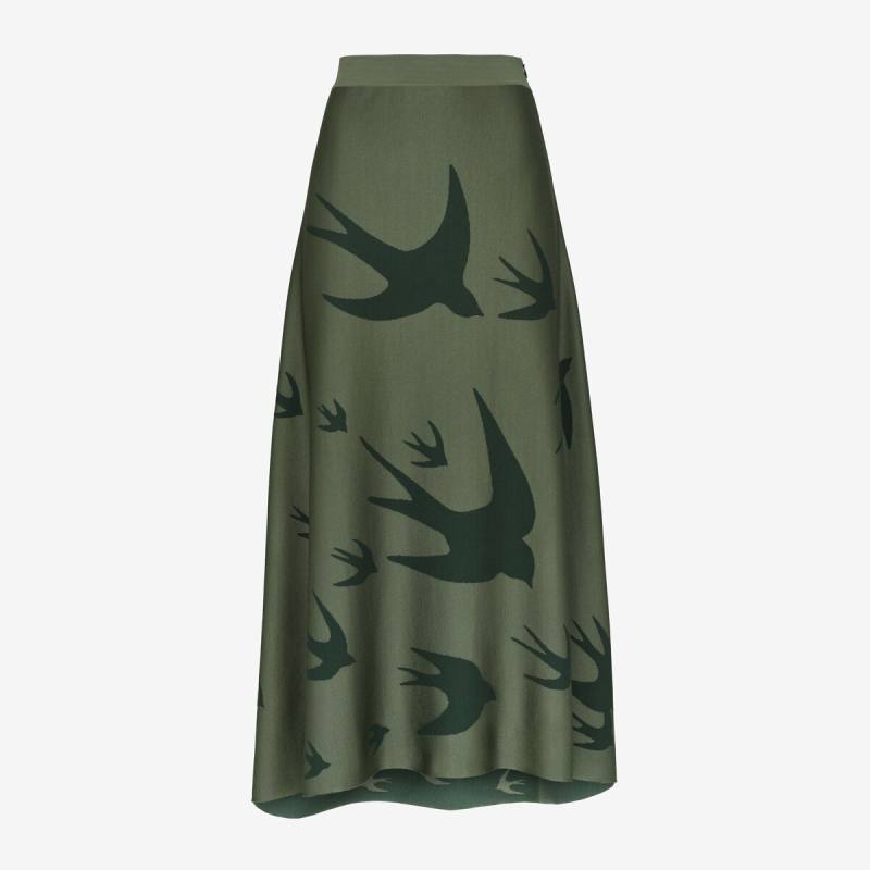 Alexander McQueen Women's Green Swallow Jacquard Midi Skirt - XL (Wool, Viscose, Polyamide & Elastan)